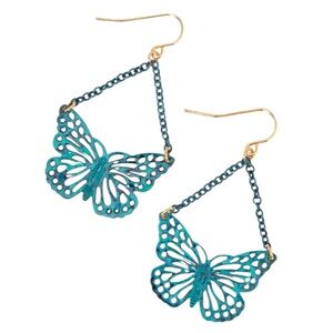 Patina Filigree Butterfly 2" Drop Earrings - NWT